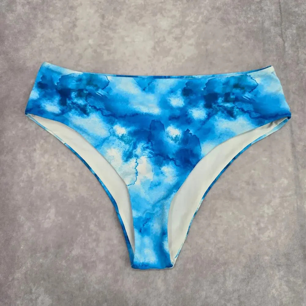 Blue White Thong Cheeky Bikini Bottom Swimwear Medium